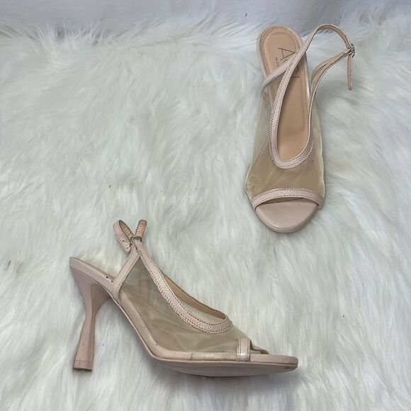 AGL Powder Pink Leather/Mesh Peep Toe Slingback Heels Sz 36.5/US 6.5 - Picture 1 of 7